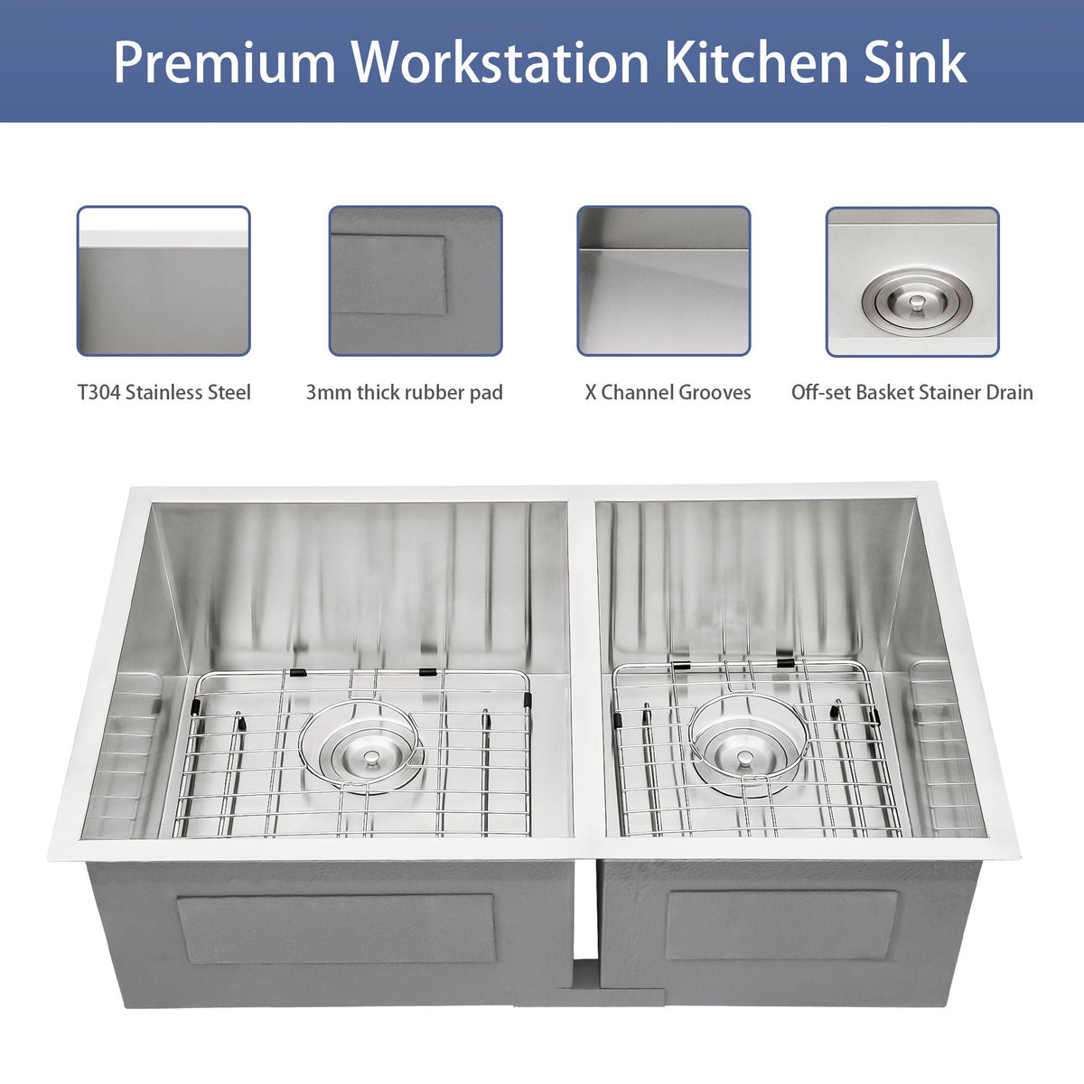 Modern Double Bowl Undermount Sink with 10" Deep Basins - Gray