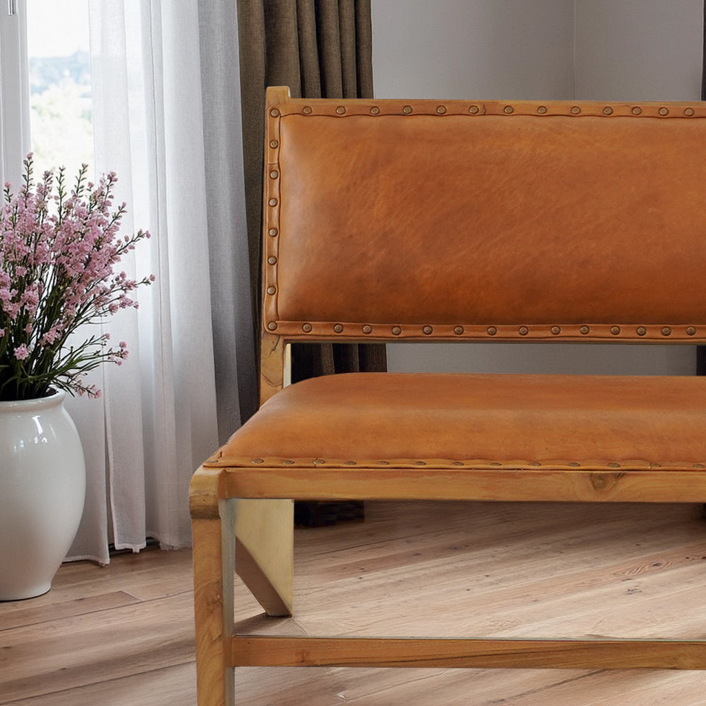 Solid Wood Accent Chair with Leather Upholstery - Living Room