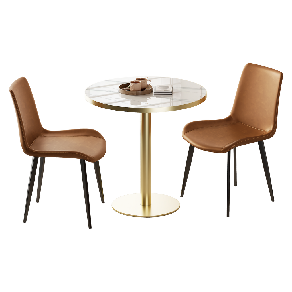 Round Modern Tulip Dining Table with Sintered Stone Top - Faux Marble