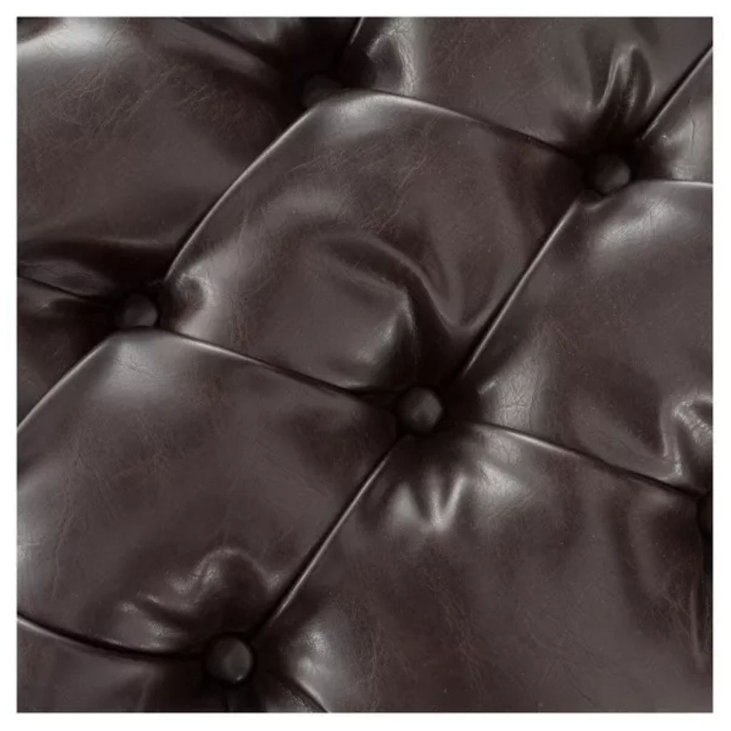 Ottoman Bench with Storage with Button-Tufting - Dark Brown