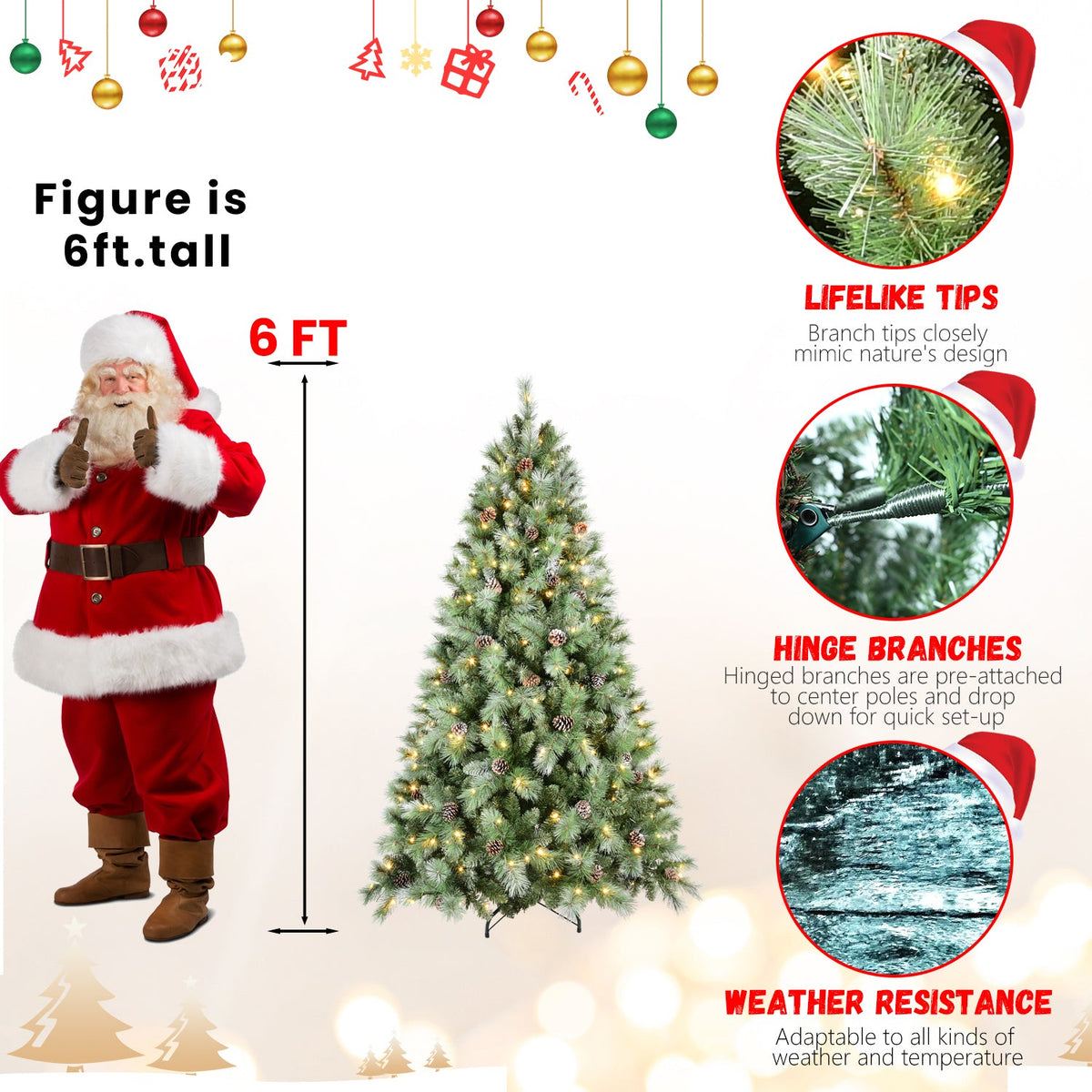 Premium 5FT Christmas Tree with 200 Warm Lights - Warm White
