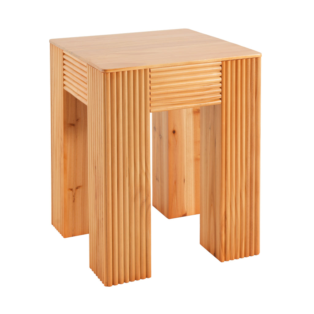 Natural Pine Wood Fluted Side Table with Elephant-Leg Design - Natural Pine