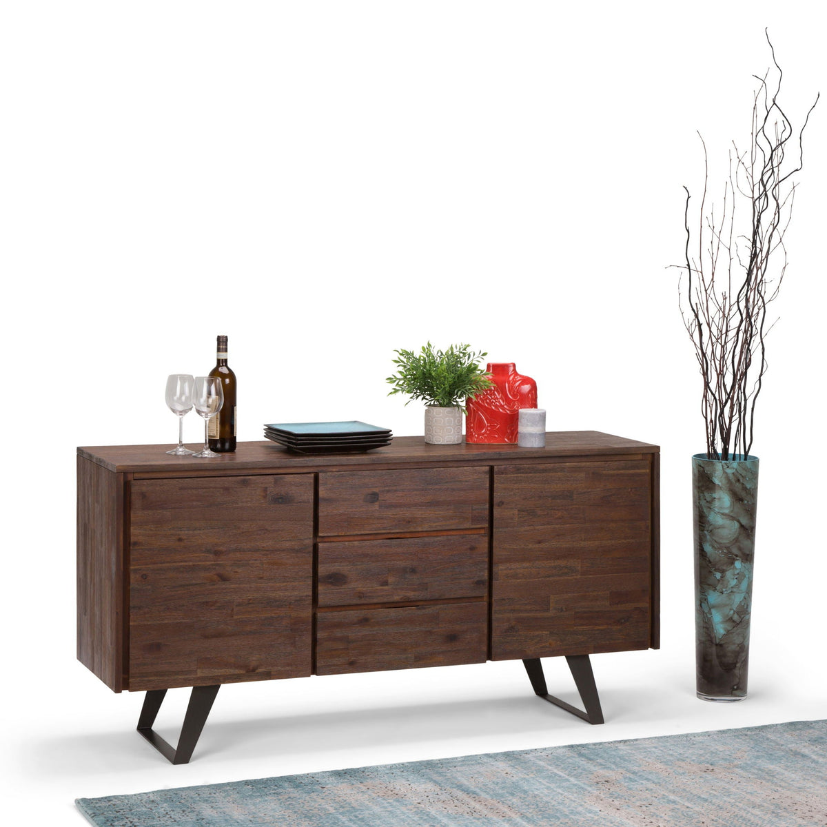 Lowry Modern Industrial Sideboard Buffet with Adjustable Shelves - Dark Brown or Light Brown