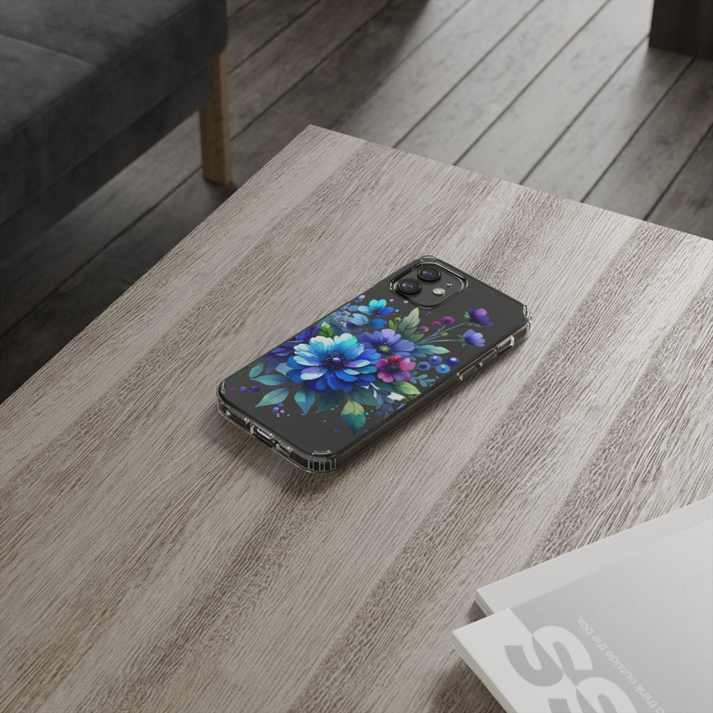 Vibrant Blue Floral Clear Phone Case