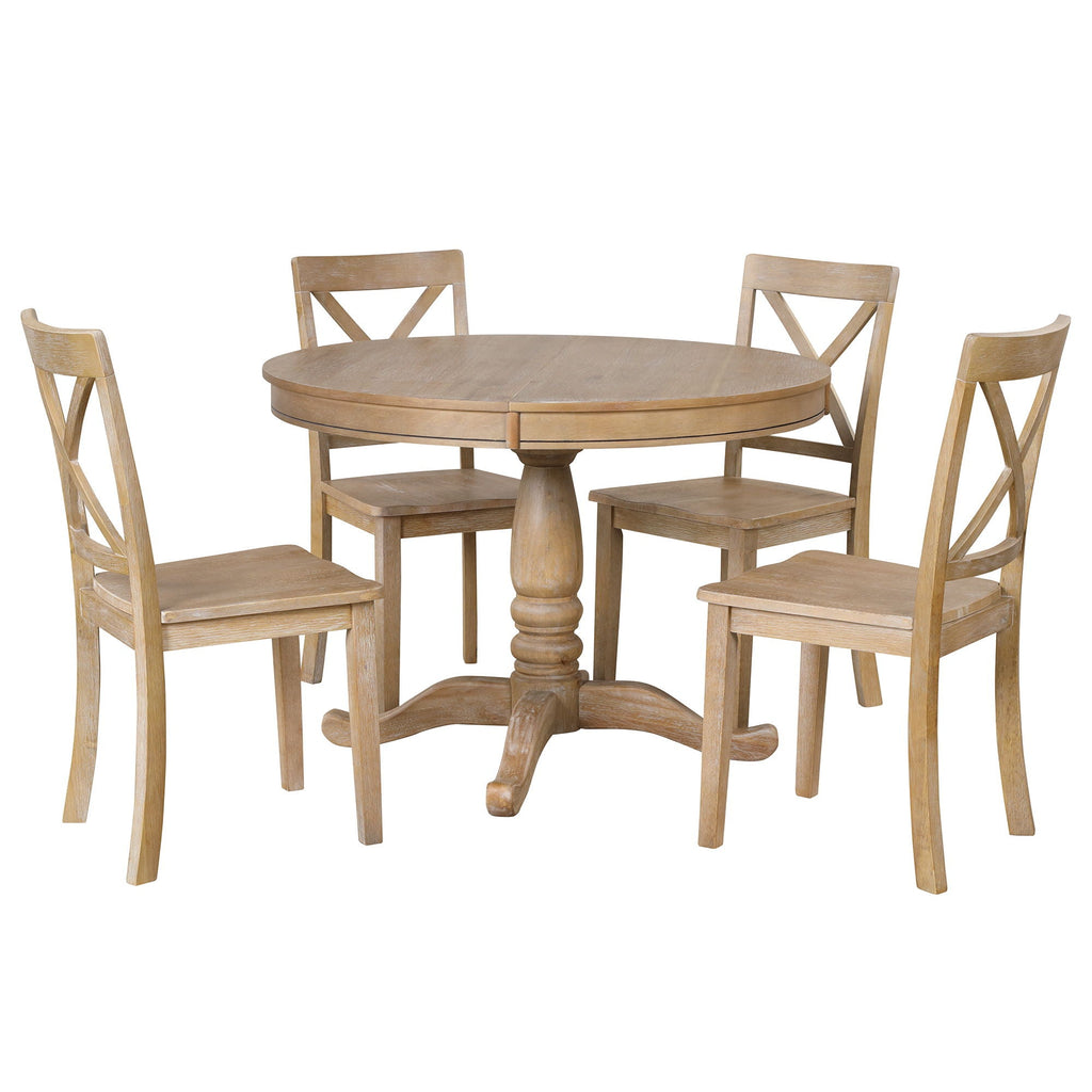 Modern Dining Table Set for 4 with Curved Back Chairs - Beige or Light Brown