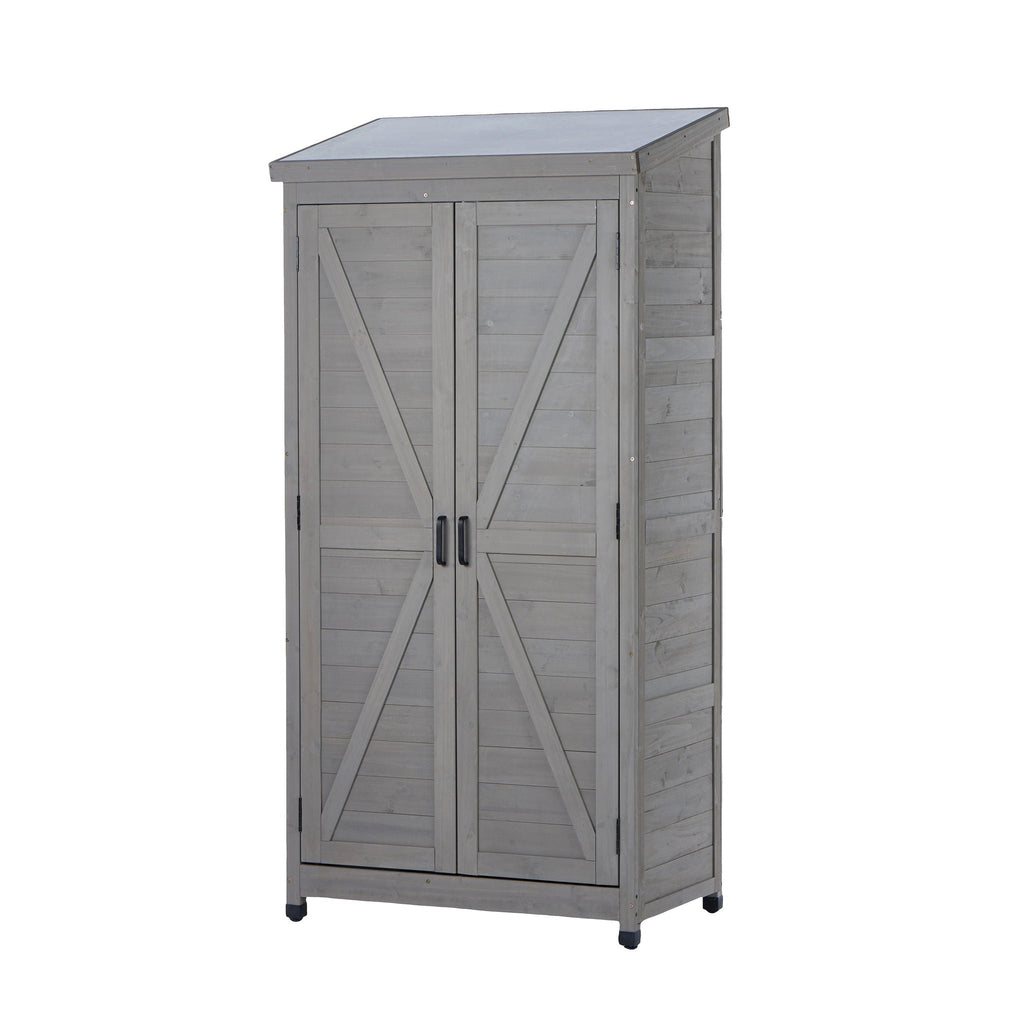 Outdoor Storage Shed with Vertical Tool Cabinet - Solid Wood, Dark Gray or Light Brown