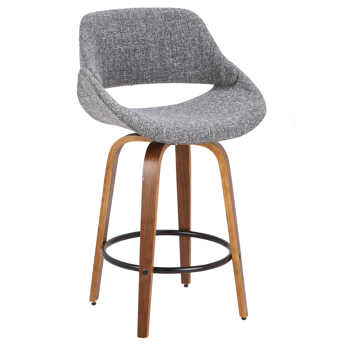 Mid-Century Modern Counter Stool with Padded Upholstery - Walnut