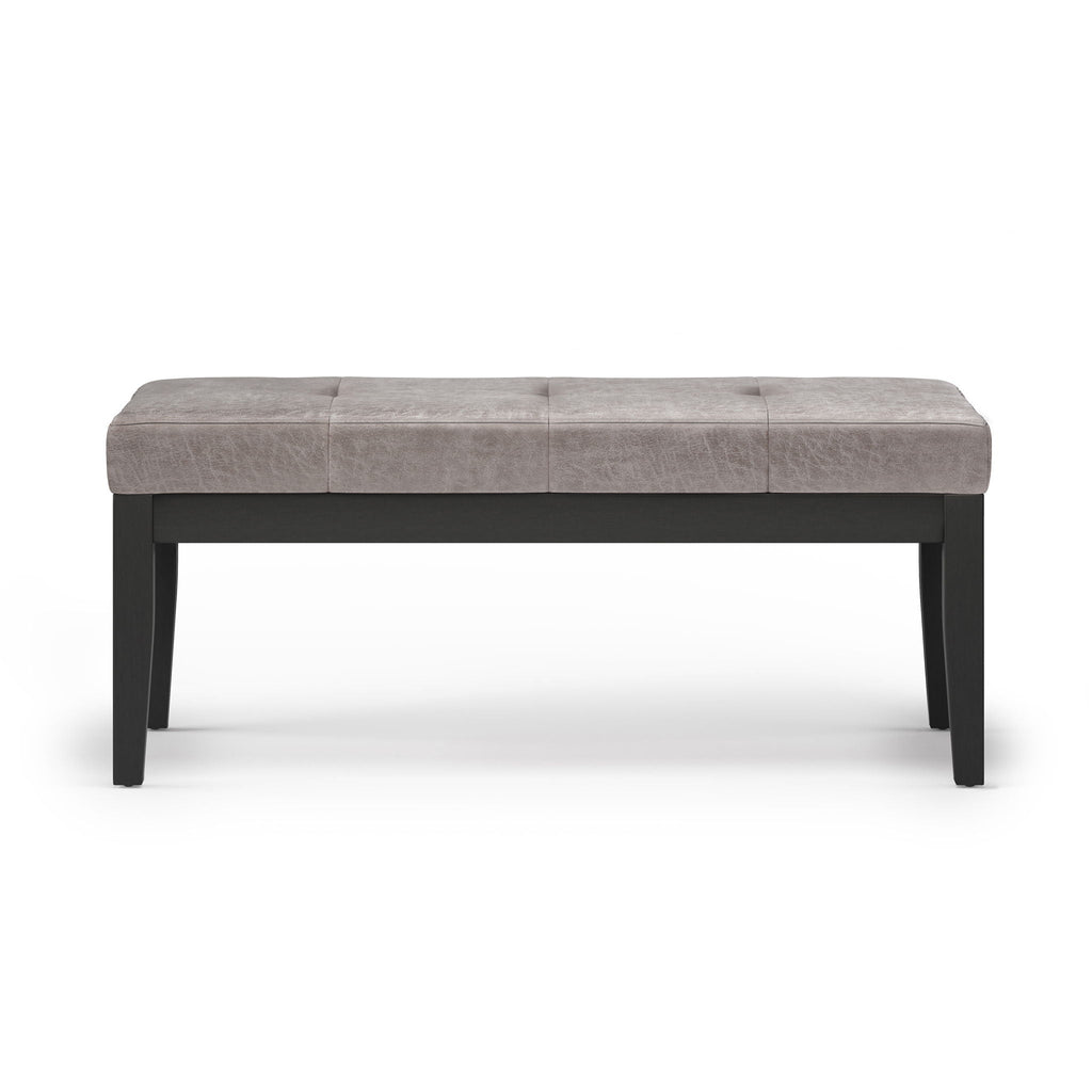 Upholstered Tufted Ottoman Bench with Solid Wood Base - Black, Brown, or Gray