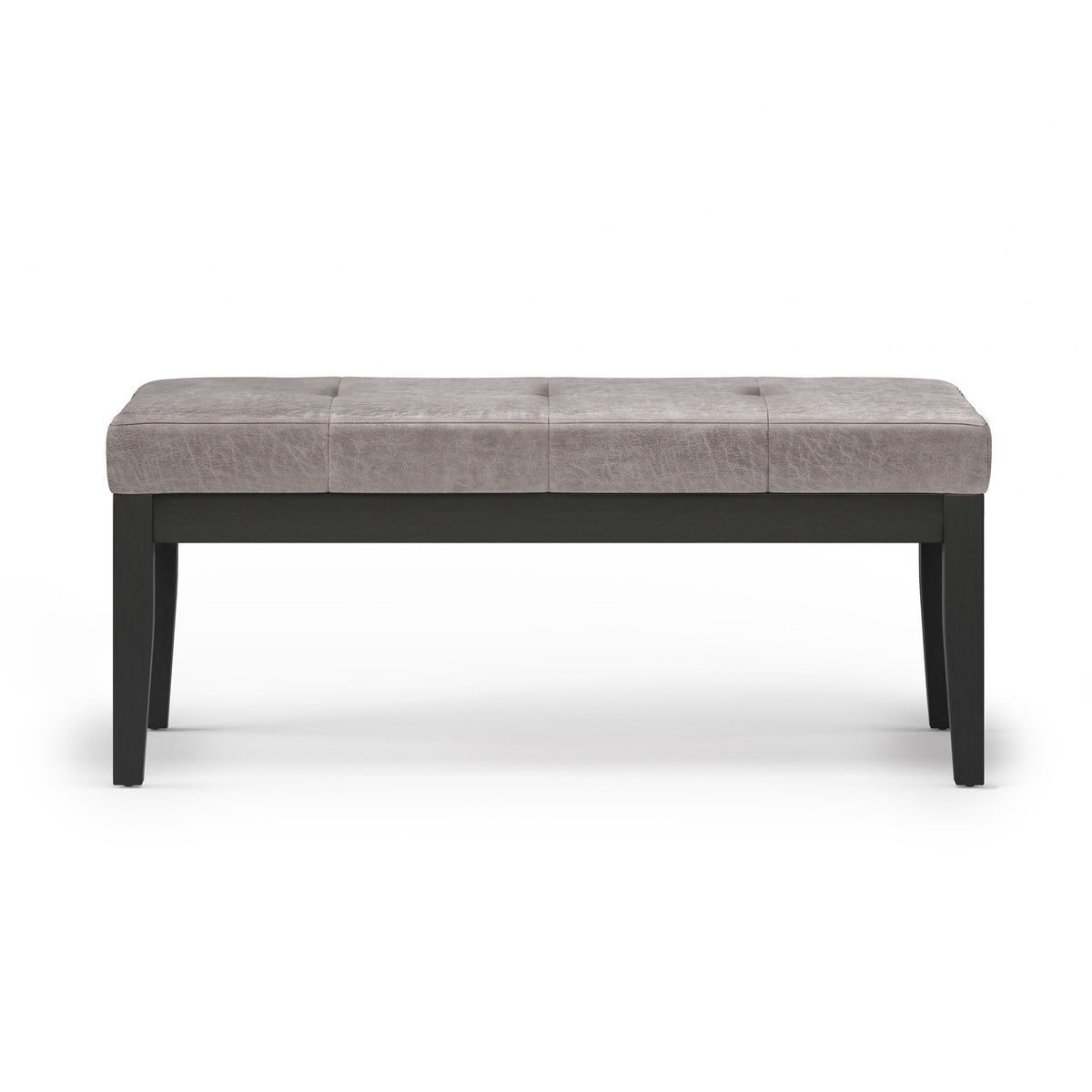 Upholstered Tufted Ottoman Bench with Solid Wood Base - Black, Brown, or Gray