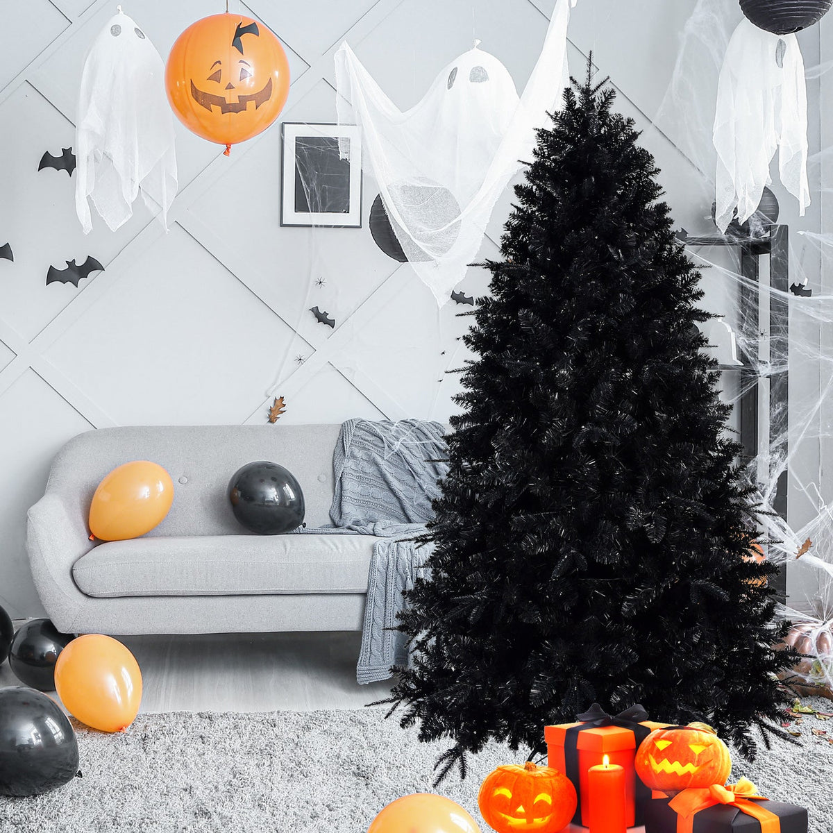 7ft Christmas Tree with Sturdy Metal Frame - Black or Green