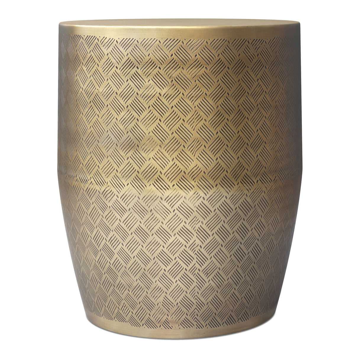 Cross Hatch Pattern Accent Table with Iron Construction - Antique Gold