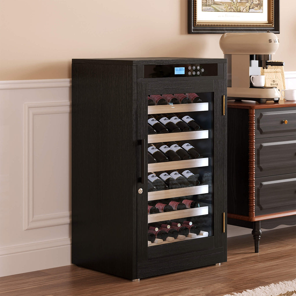 69-Bottle 7.6 Cu.Ft Freestanding Smart Wooden Wine Cooler With LED Touch Display (SAK24861)