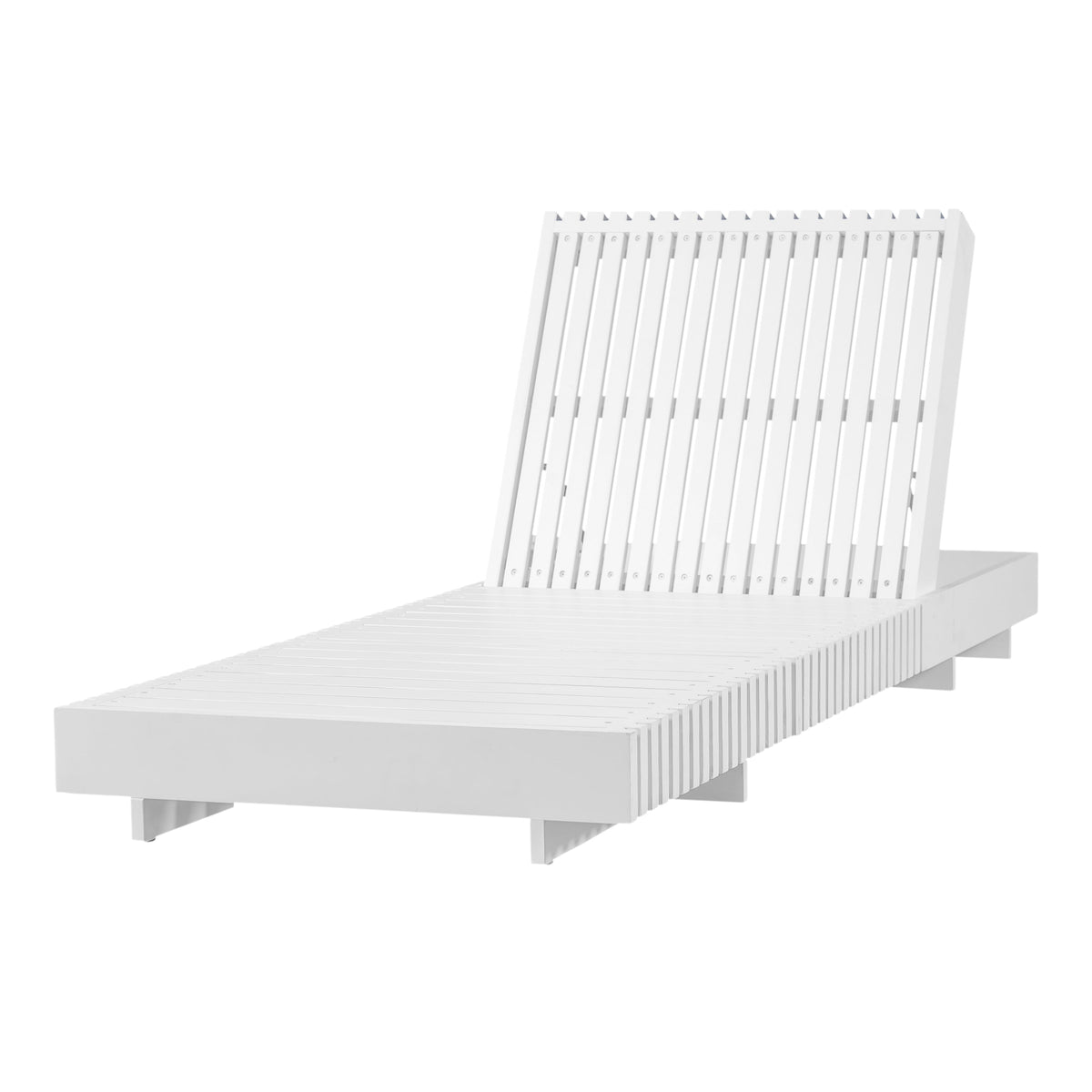 White Acacia Solid Wood Outdoor Chaise Lounge with Cushions - White