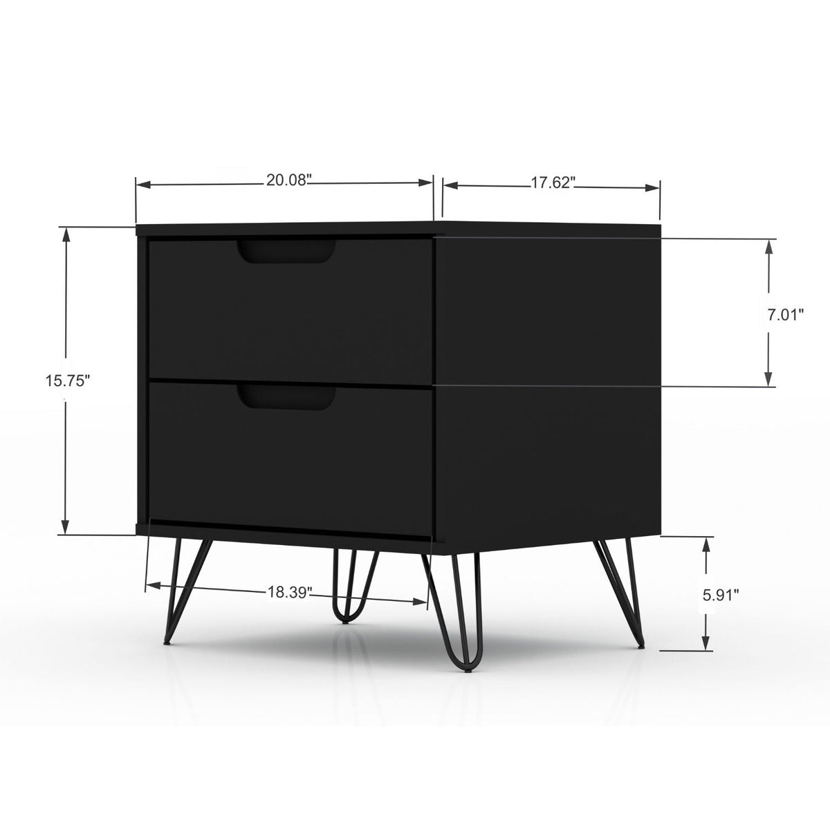 2 Drawer Nightstand with Durable Splayed Legs - Multiple Colors
