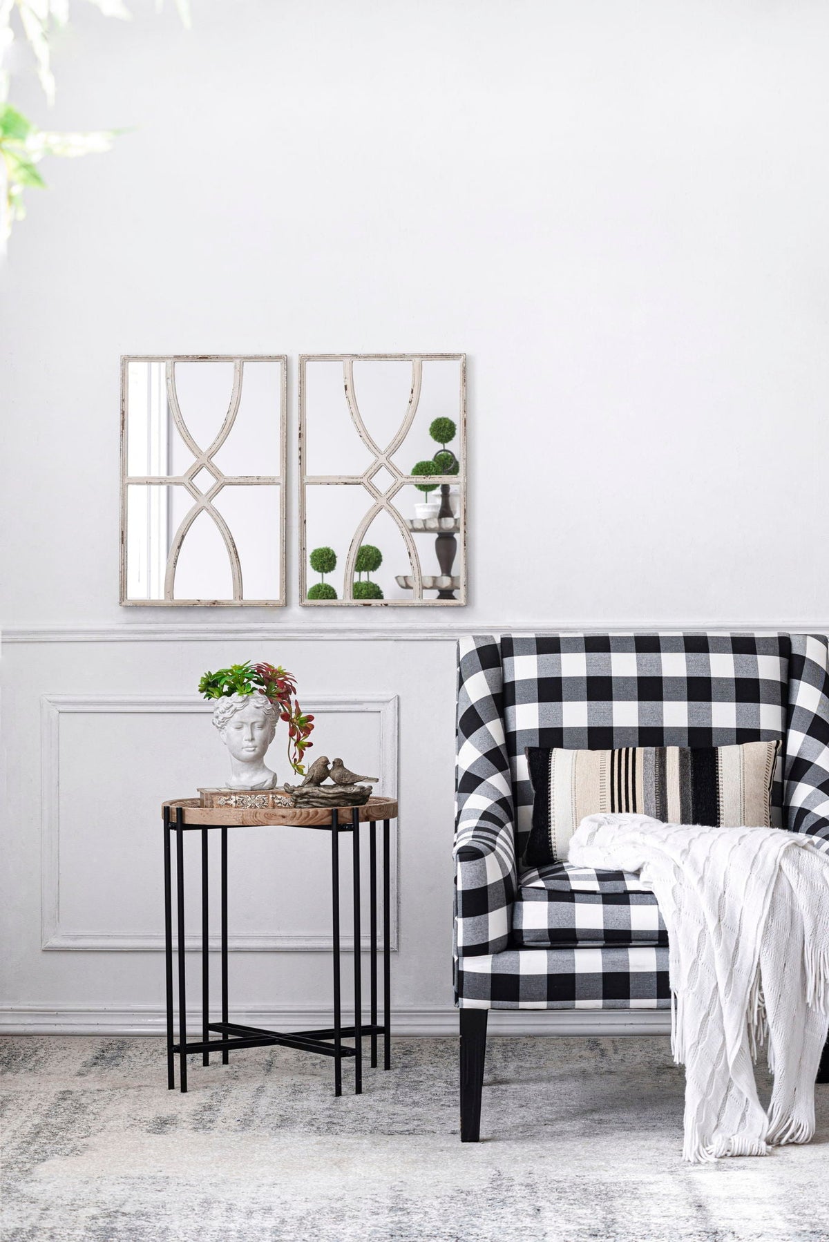 Rectangular Wooden Wall Mirror with Antique Frame, Set of 2 - Black or White