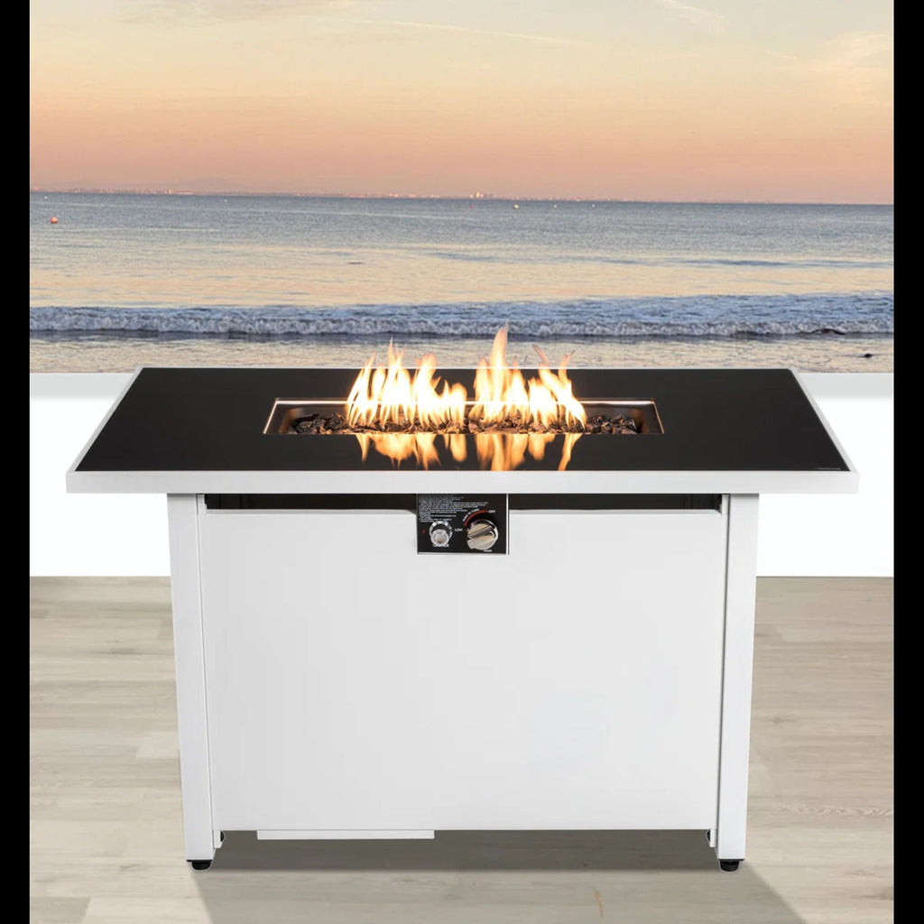 Outdoor 43" Rectangular Fire Pit Table with Adjustable Flame Control - White