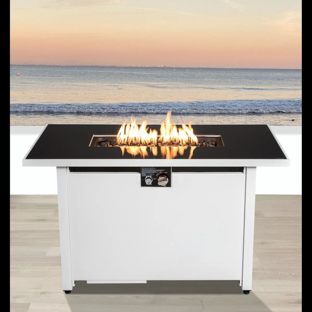 Outdoor 43" Rectangular Fire Pit Table with Adjustable Flame Control - White
