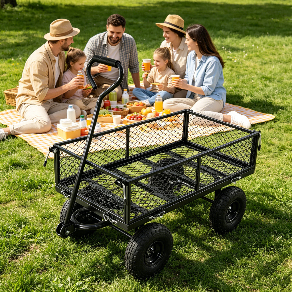 Durable Metal Garden Cart with Easy Firewood Transport - Black or Yellow