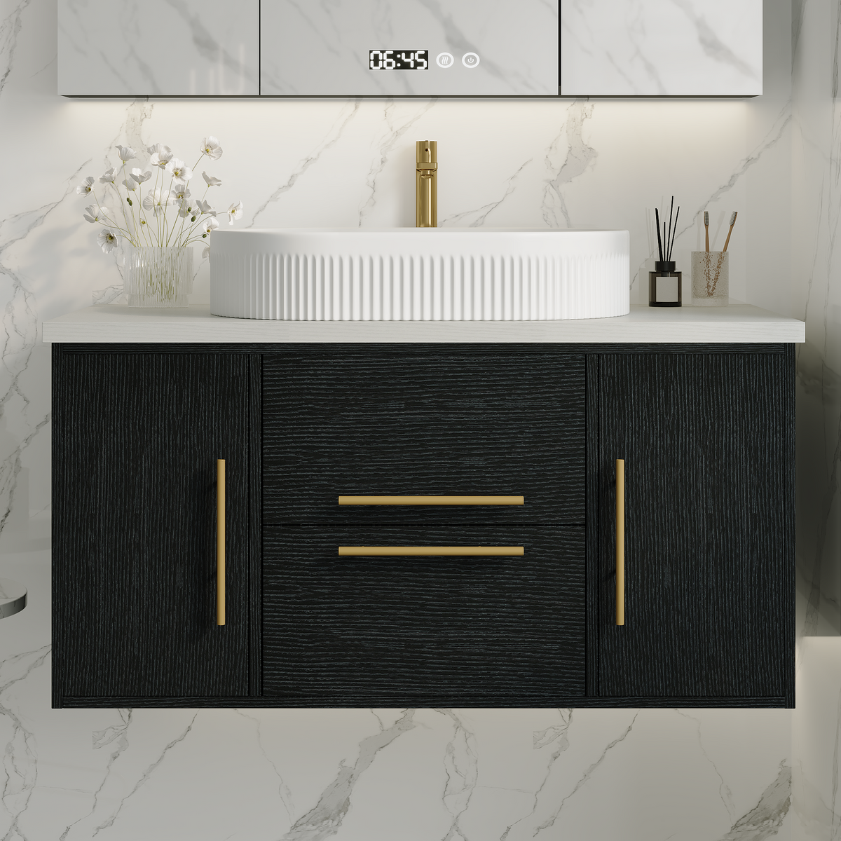 Modern Floating Bathroom Vanity with Ceramic Sink - 39.4 Inch