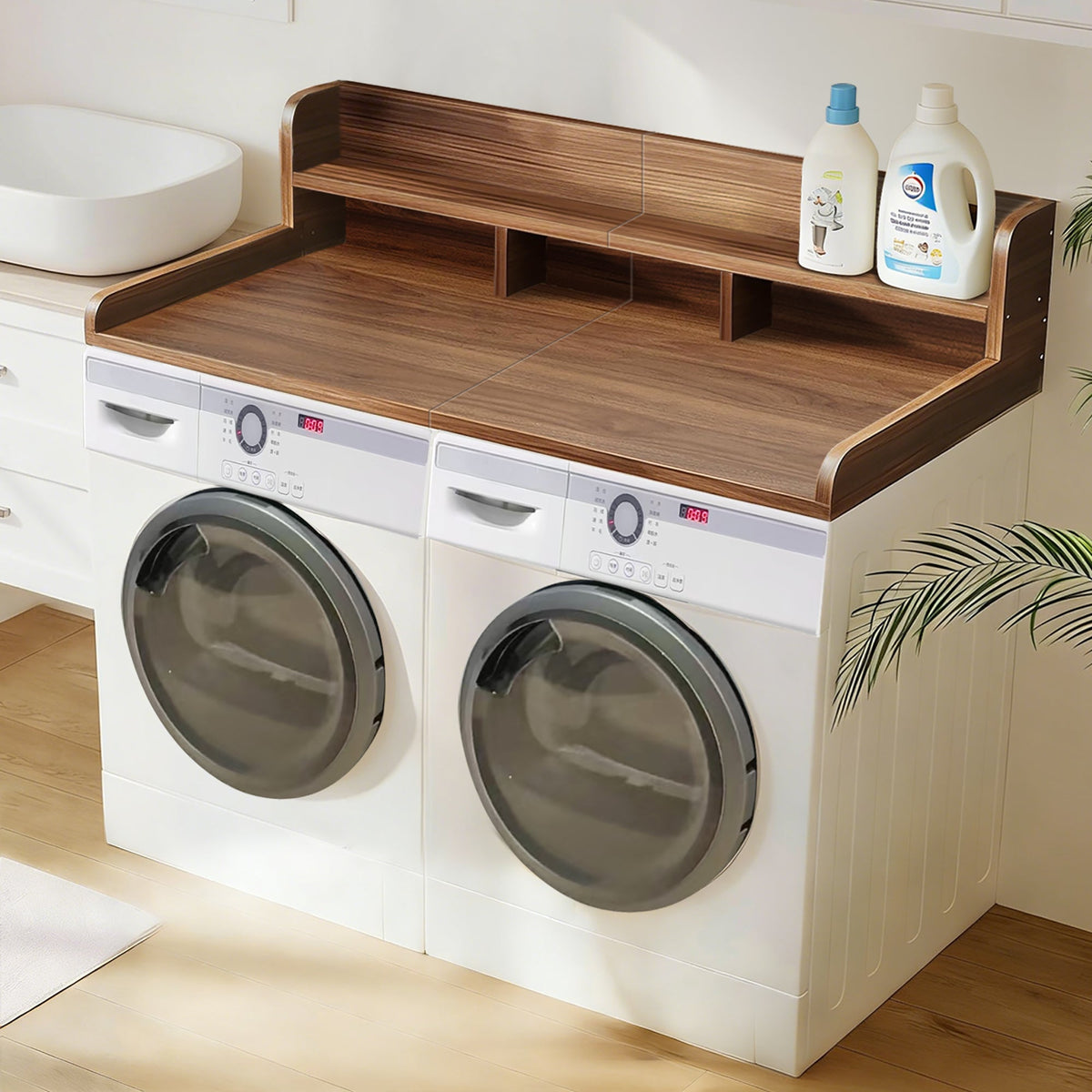 Walnut Washer Dryer Countertop with Non-slip Pads