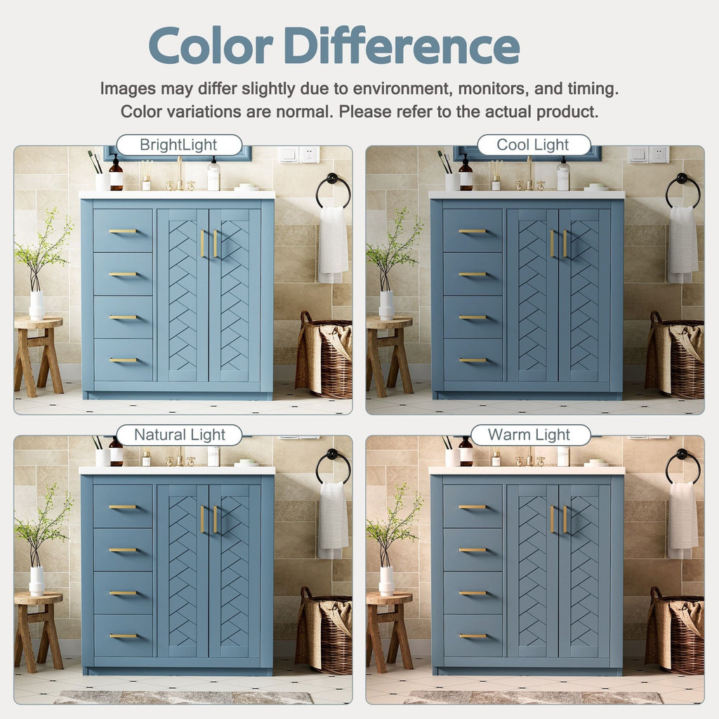 Ceramic Sink Vanity Combo with 3 Drawers and Soft Closing Doors - 30"