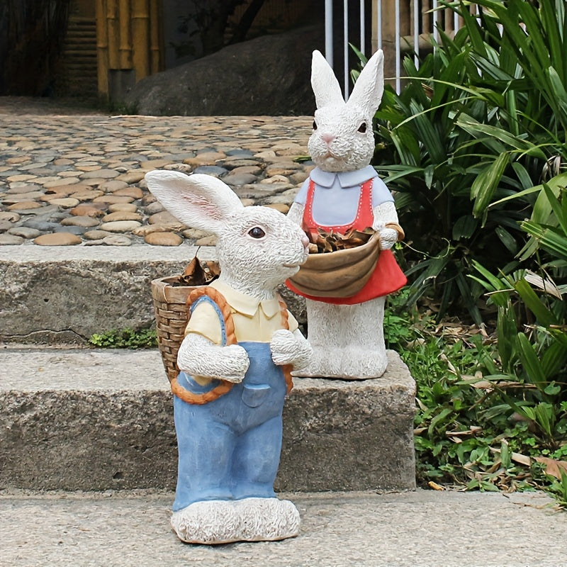 Simulated Couple Rabbit Statue Flower Pot Ornament with Planter - Multi-Color