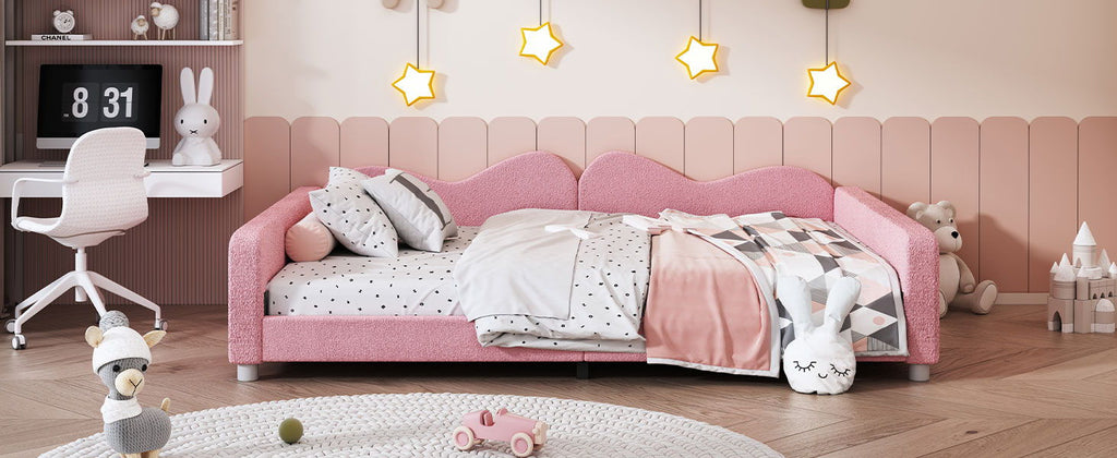 Upholstered Daybed with Cloud-Shaped Backrest - Full Size, Sherpa Fabric