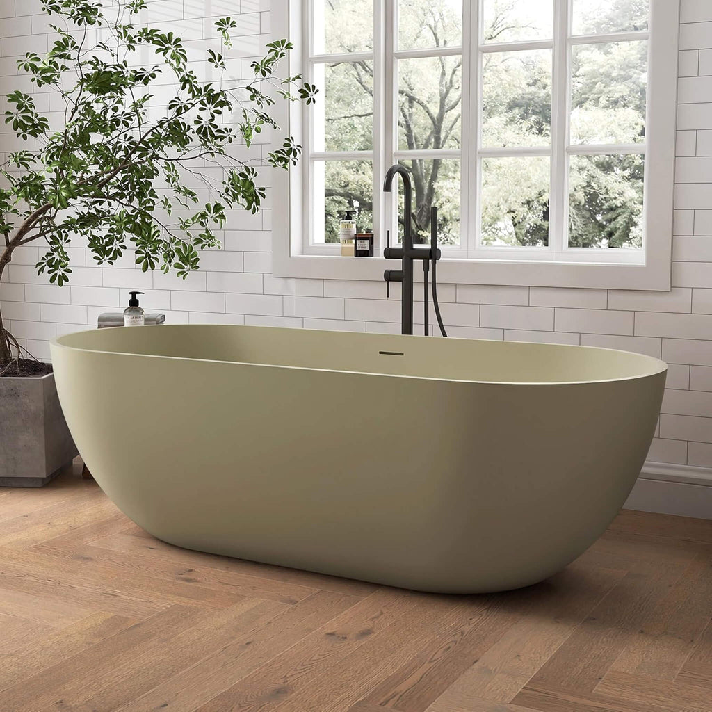 [69X30-Inch] Freestanding Oval Stone Resin Soaking Tub With Overflow Drain (SAK35786)