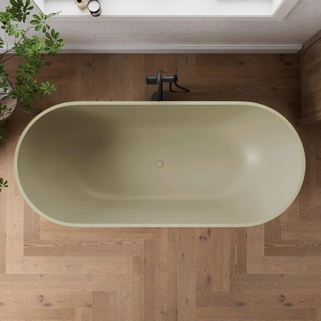 [69X30-Inch] Freestanding Oval Stone Resin Soaking Tub With Overflow Drain (SAK35786)