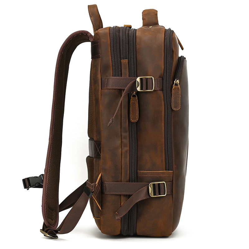 Full Grain Leather Travel Backpack Mens Large Leather Backpack Laptop Backpack Convertible Handbag
