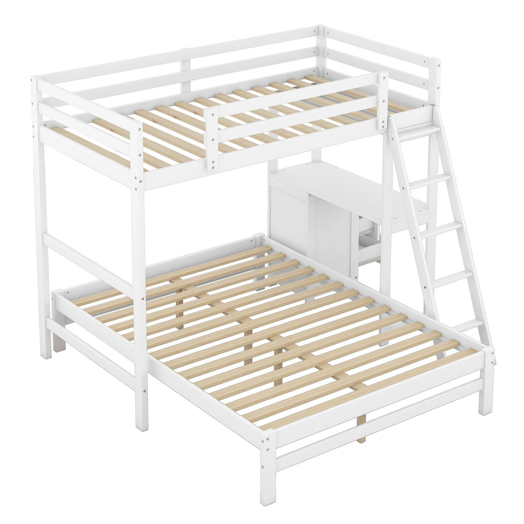 Bunk Bed with Built-In Desk and 3 Drawers - Twin over Full