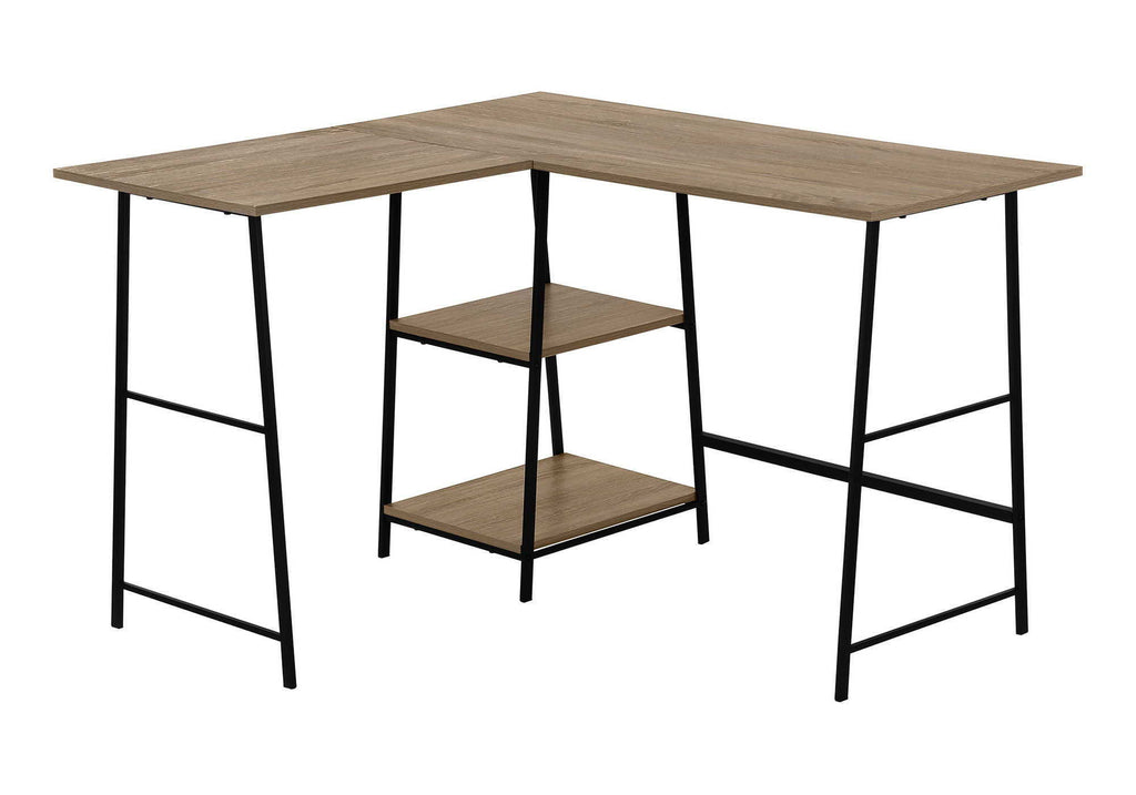 L-Shape Corner Computer Desk with Storage Shelves - Modern Wood & Metal - Light Brown, Gray, Dark Brown