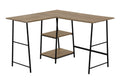 L-Shape Corner Computer Desk with Storage Shelves - Modern Wood & Metal - Light Brown, Gray, Dark Brown