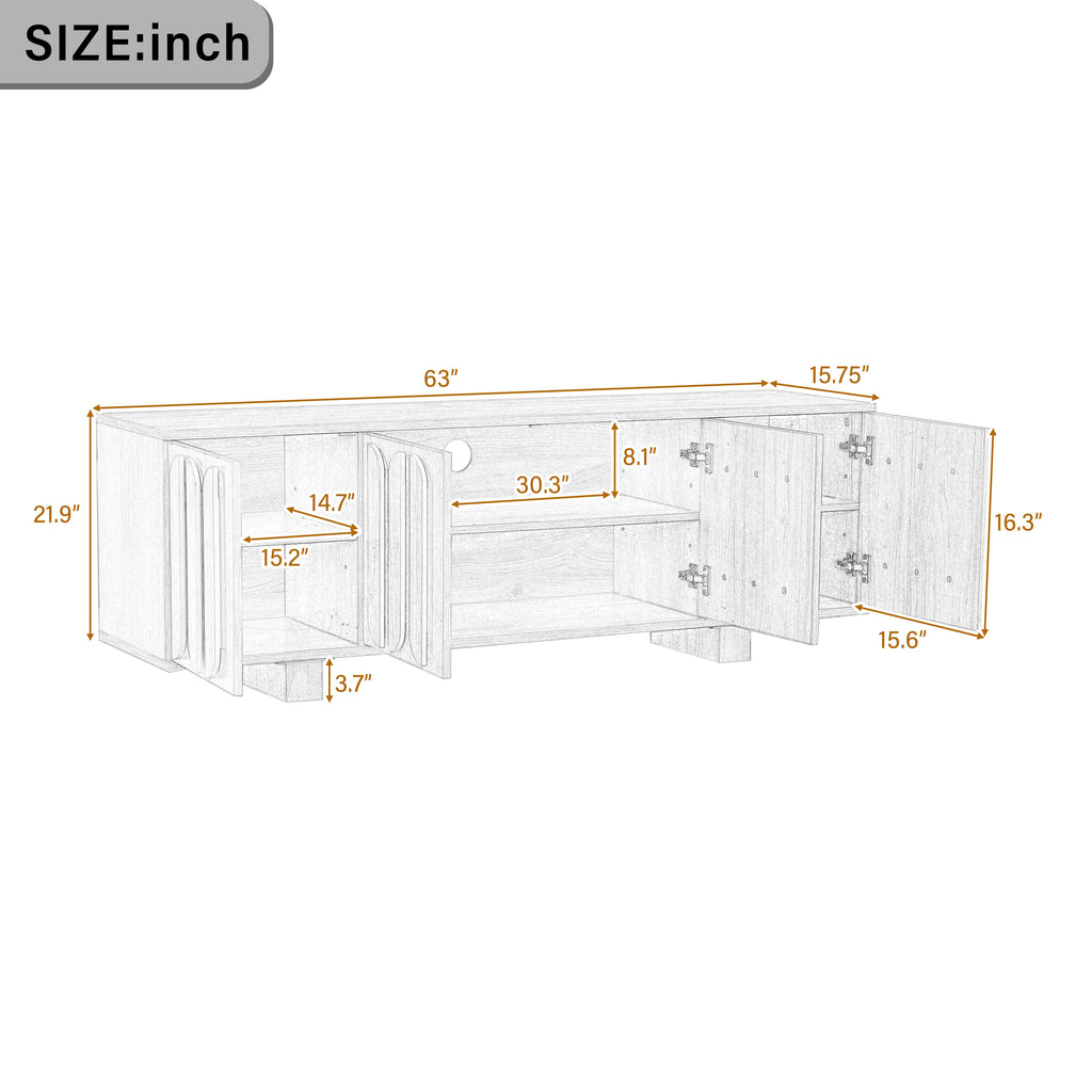 Farmhouse TV Stand with Adjustable Shelves - 63" Wide