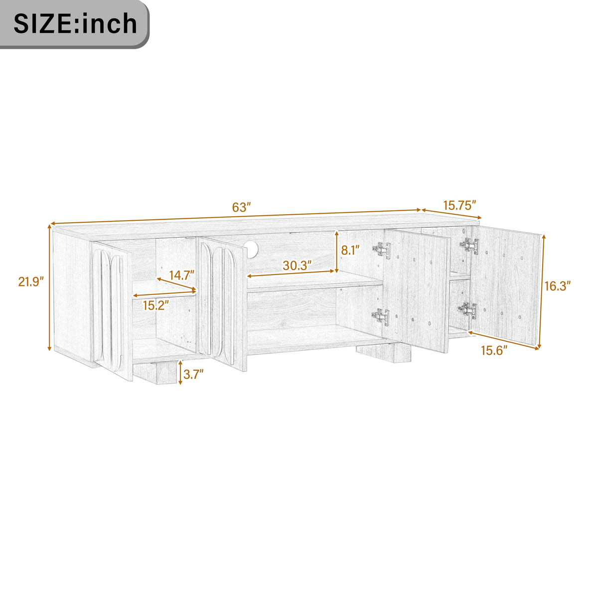 Farmhouse TV Stand with Adjustable Shelves - 63" Wide