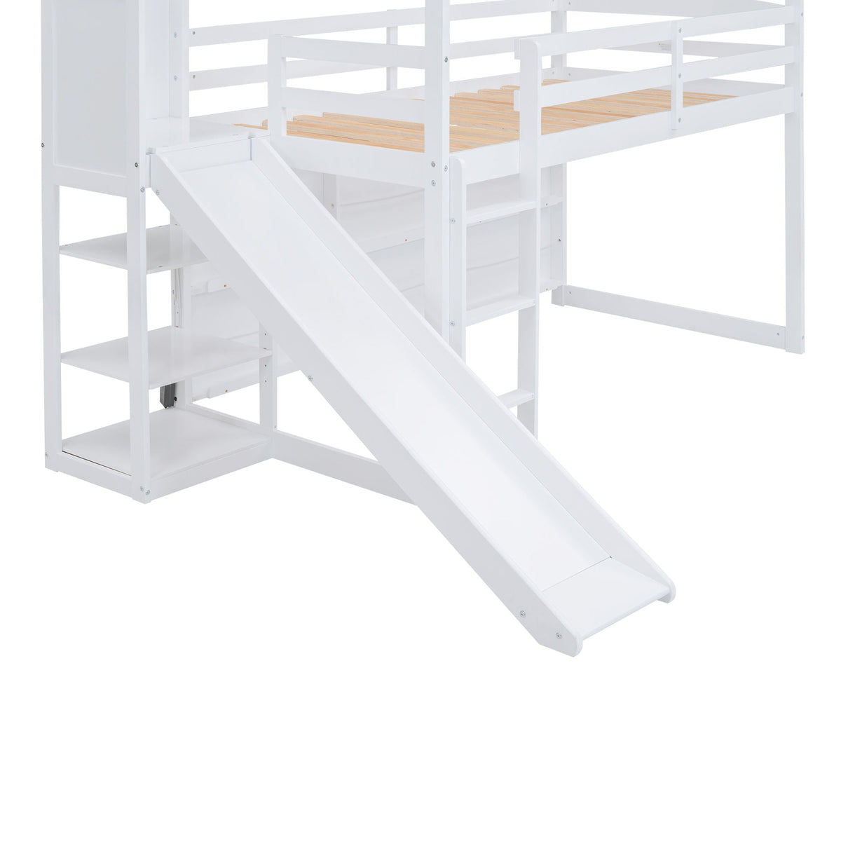 House Loft Bed with Slide and Storage Shelves - Twin with Light