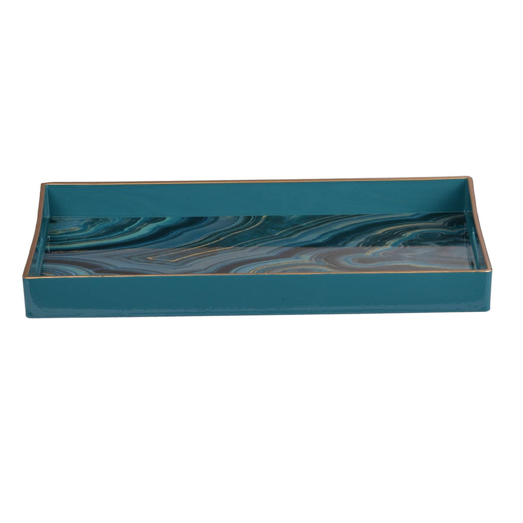 Set of 2 Effra Rectangular Trays with Marble-Inspired Finish - Blue or Black