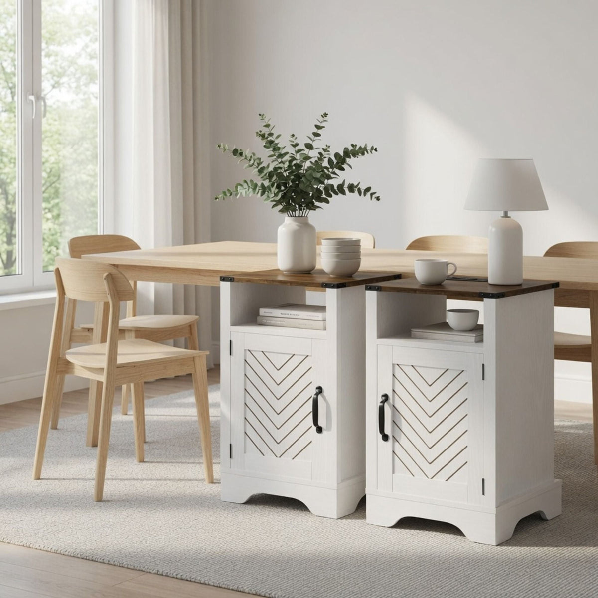 Farmhouse Nightstand with Charging Station & Storage - White