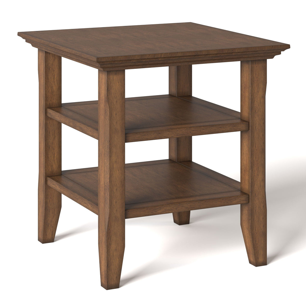 Light Brown End Table with Open Storage Shelves - MDF & Metal