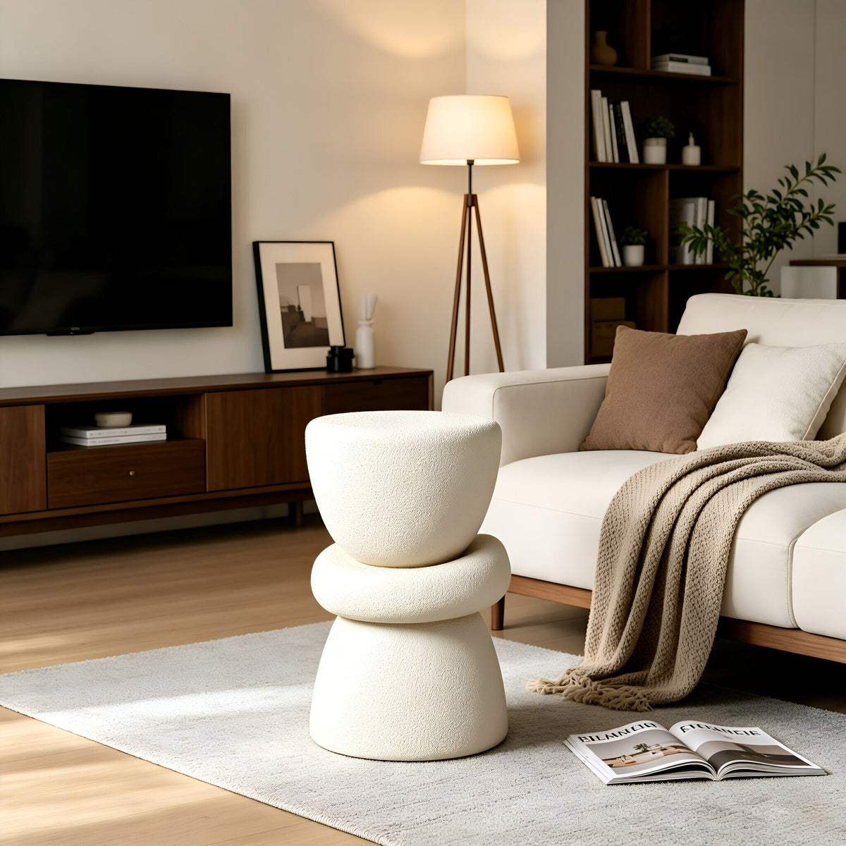 Stacked Organic Sculptural Side Table with Modern Silhouette - White
