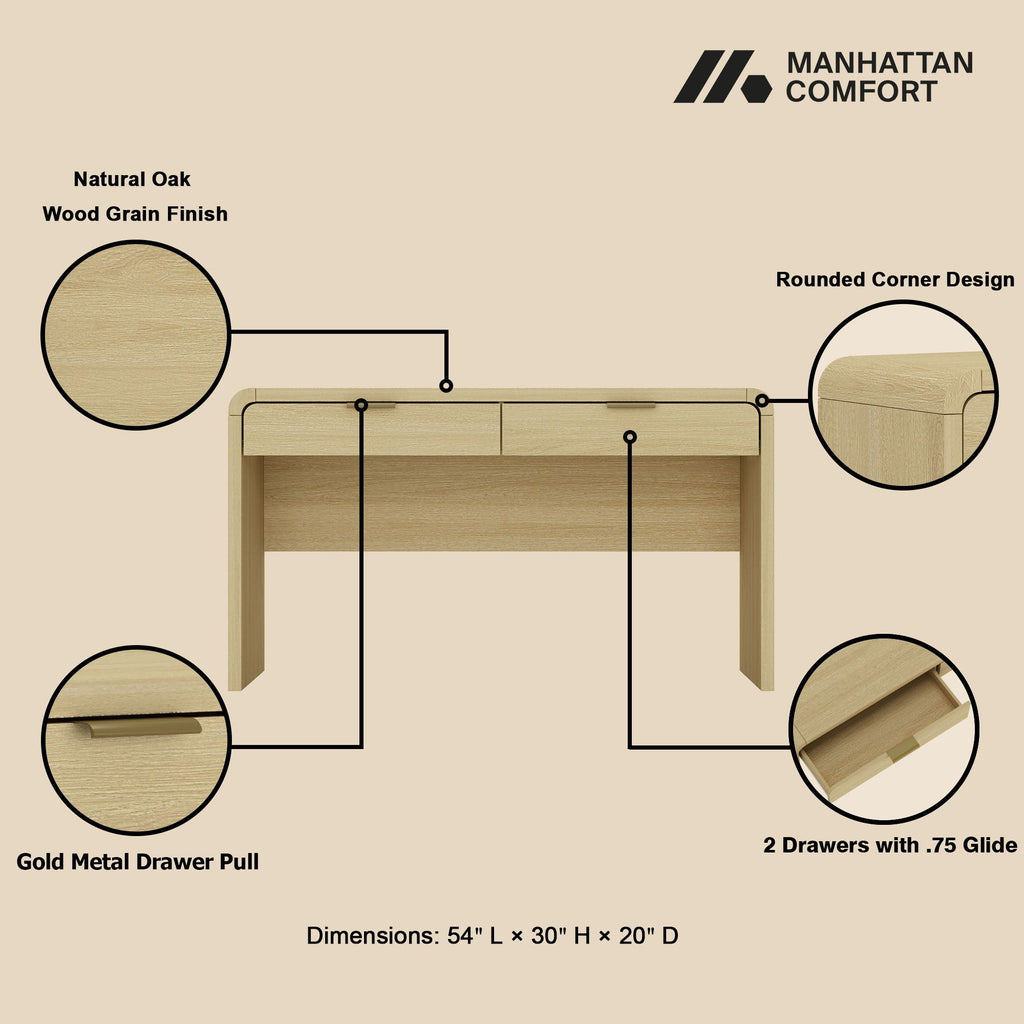 Oak Office Desk with 2 Drawers - Modern Style - Grace