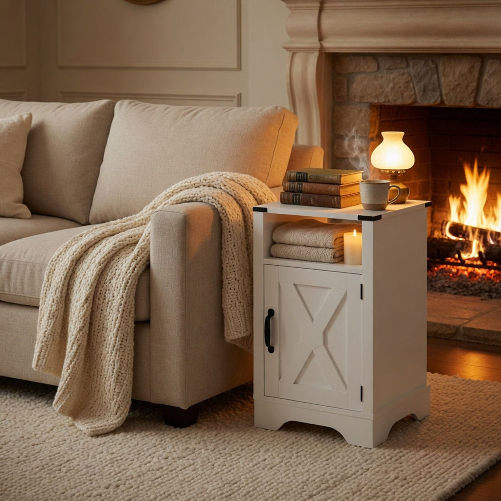 Farmhouse Nightstand with Charging Station & Storage - Multiple Colors