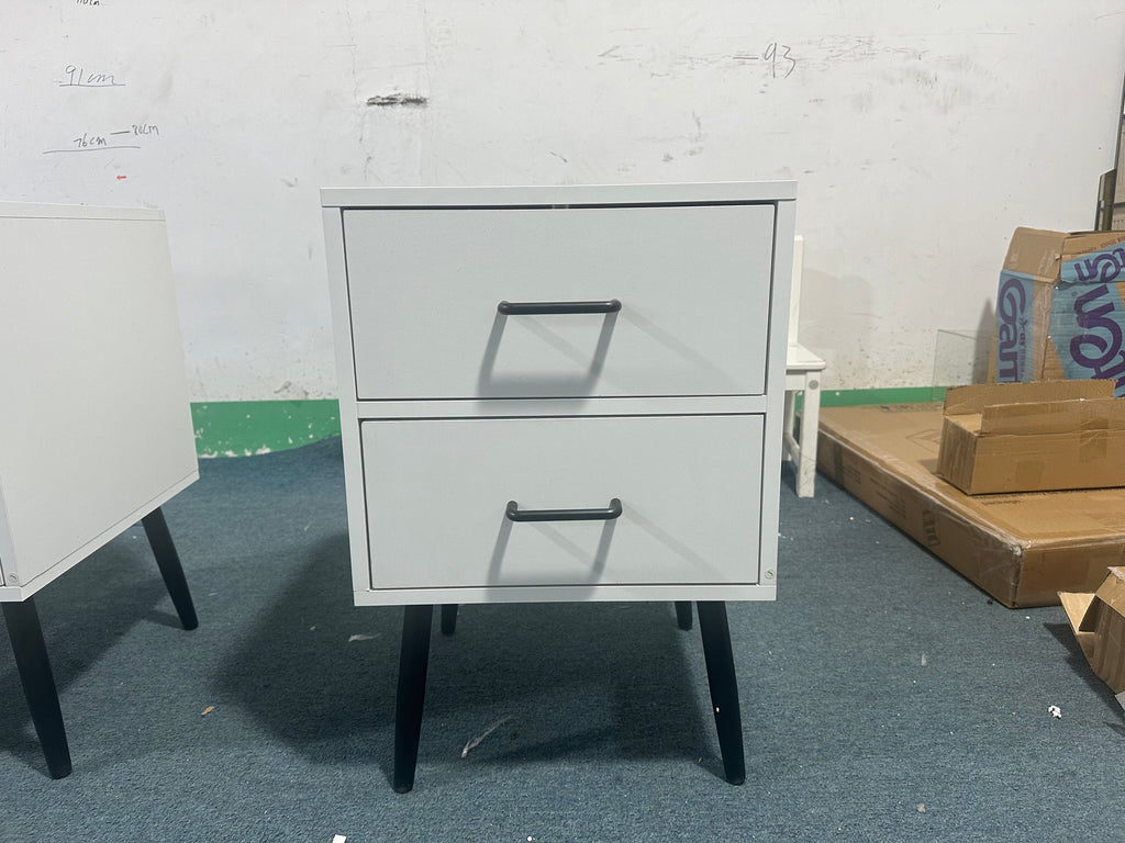 Modern 2-Drawer Nightstand with Metal Legs - White MDF