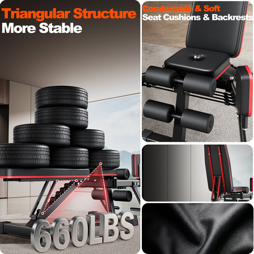 2-in-1 Weight Bench with Hip Abduction - Home Gym