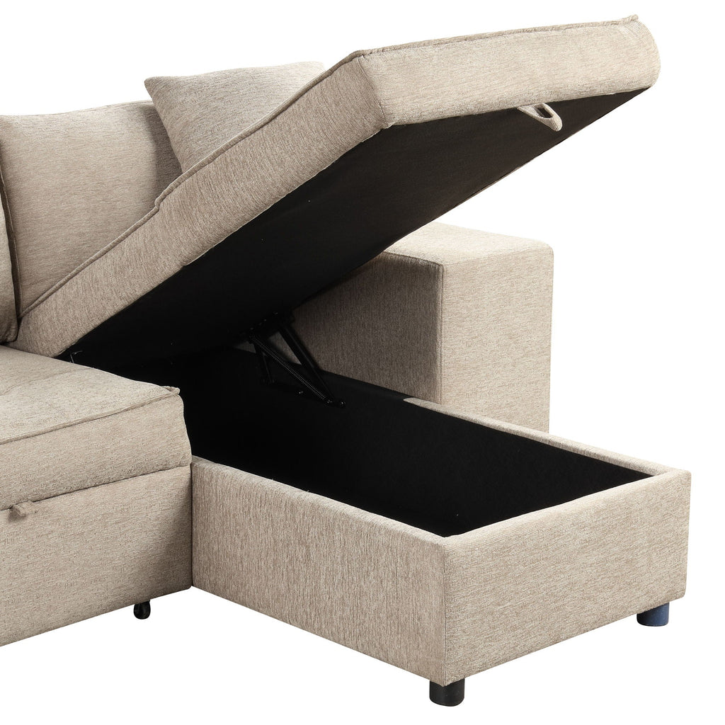 Reversible L-Shape Sleeper Sectional Sofa with Storage Chaise and 2 Stools - Multiple Colors