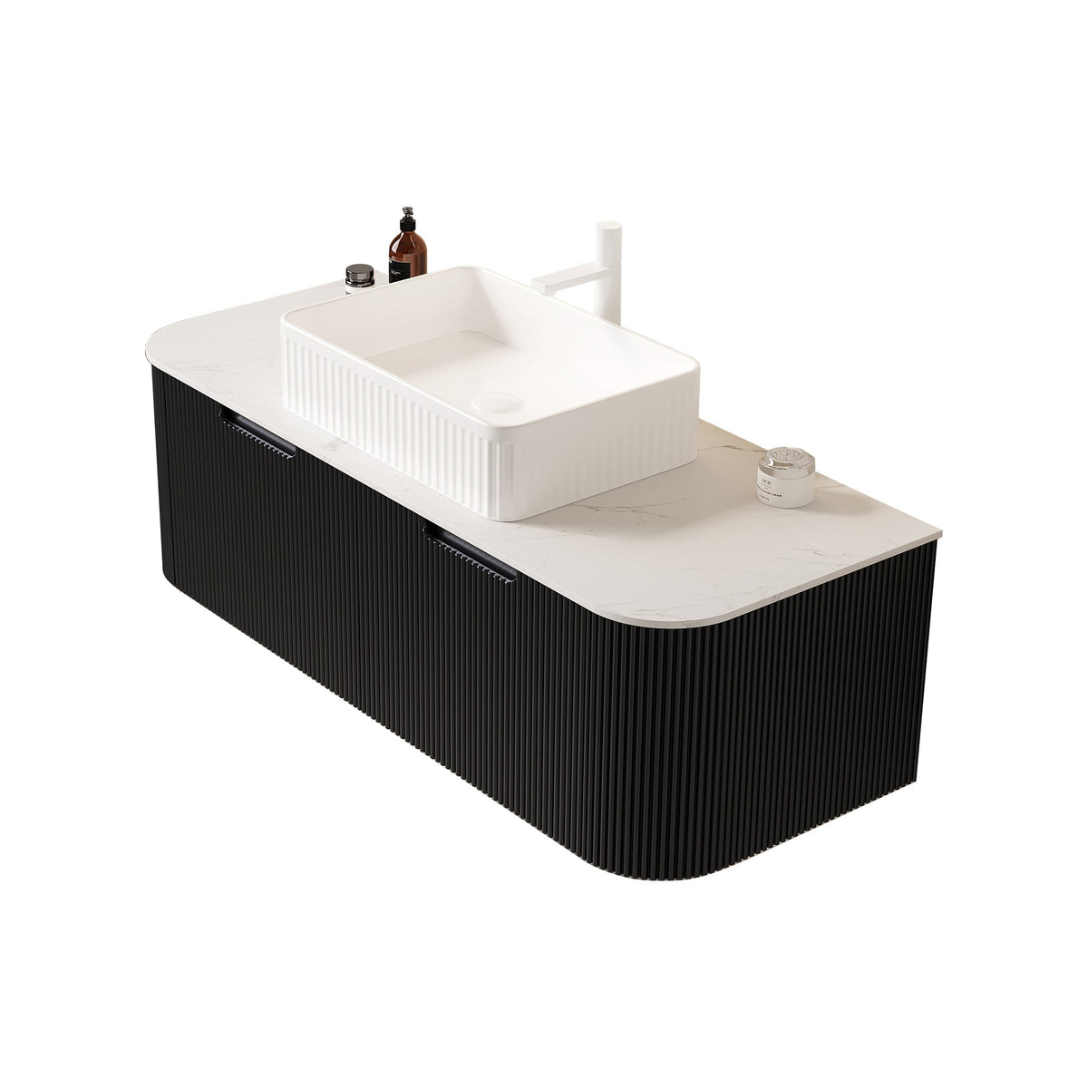 48" Bathroom Vanity with Ceramic Sink and Floating Striped Cabinet - Light Wood