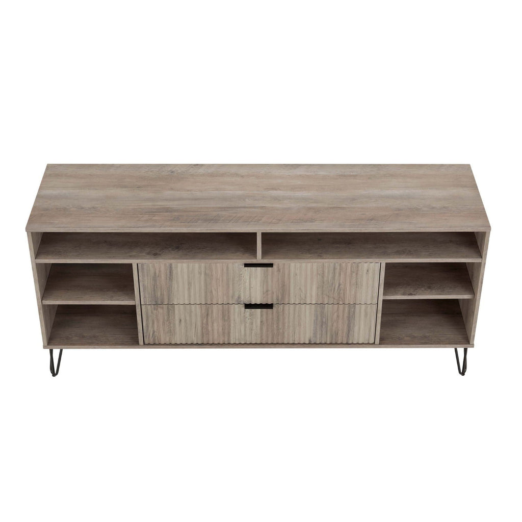 Fluted TV Stand with Storage and Metal Legs - Multiple Colors