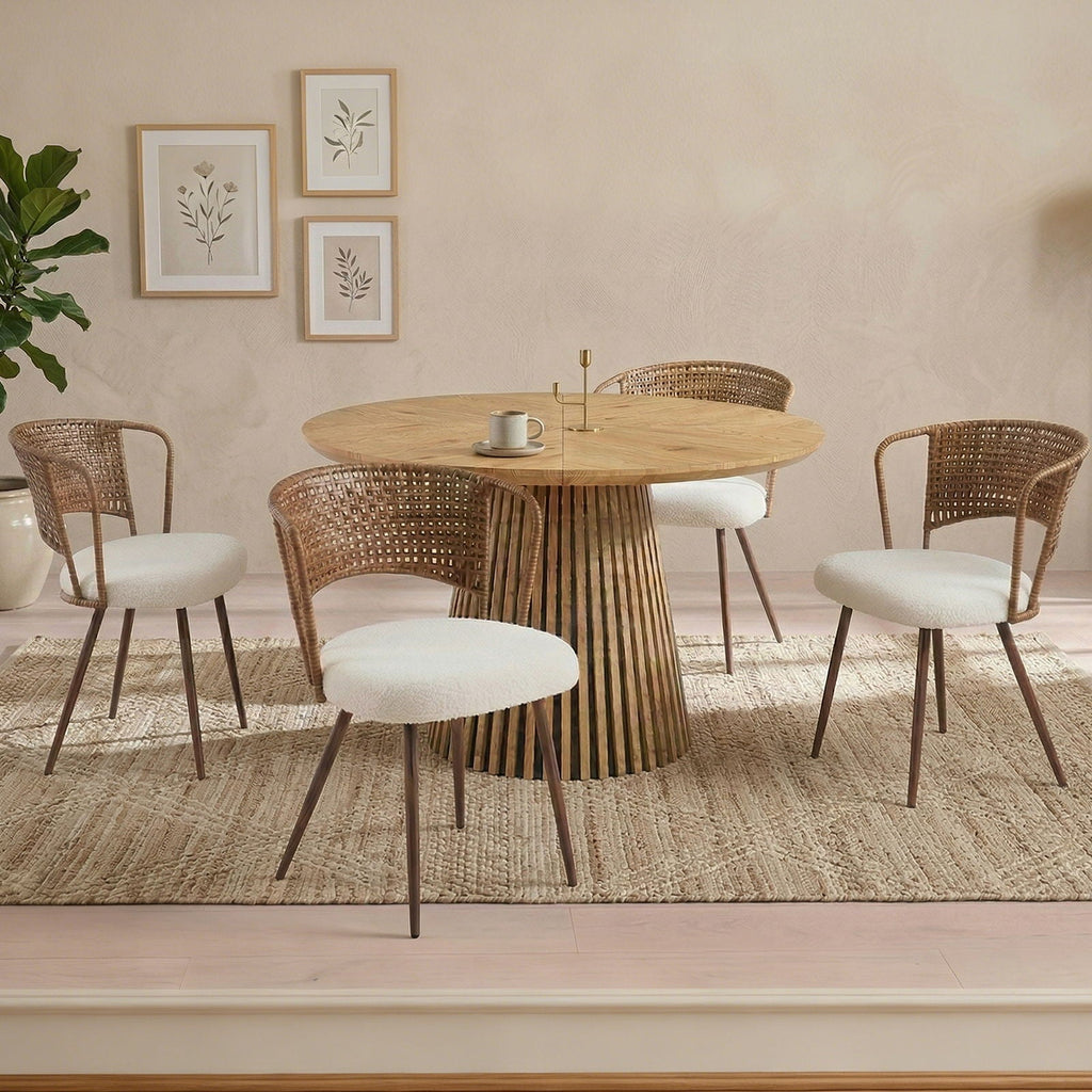 Farmhouse Style Wicker Dining Chair with Wing-Back Design - Light or Dark Brown