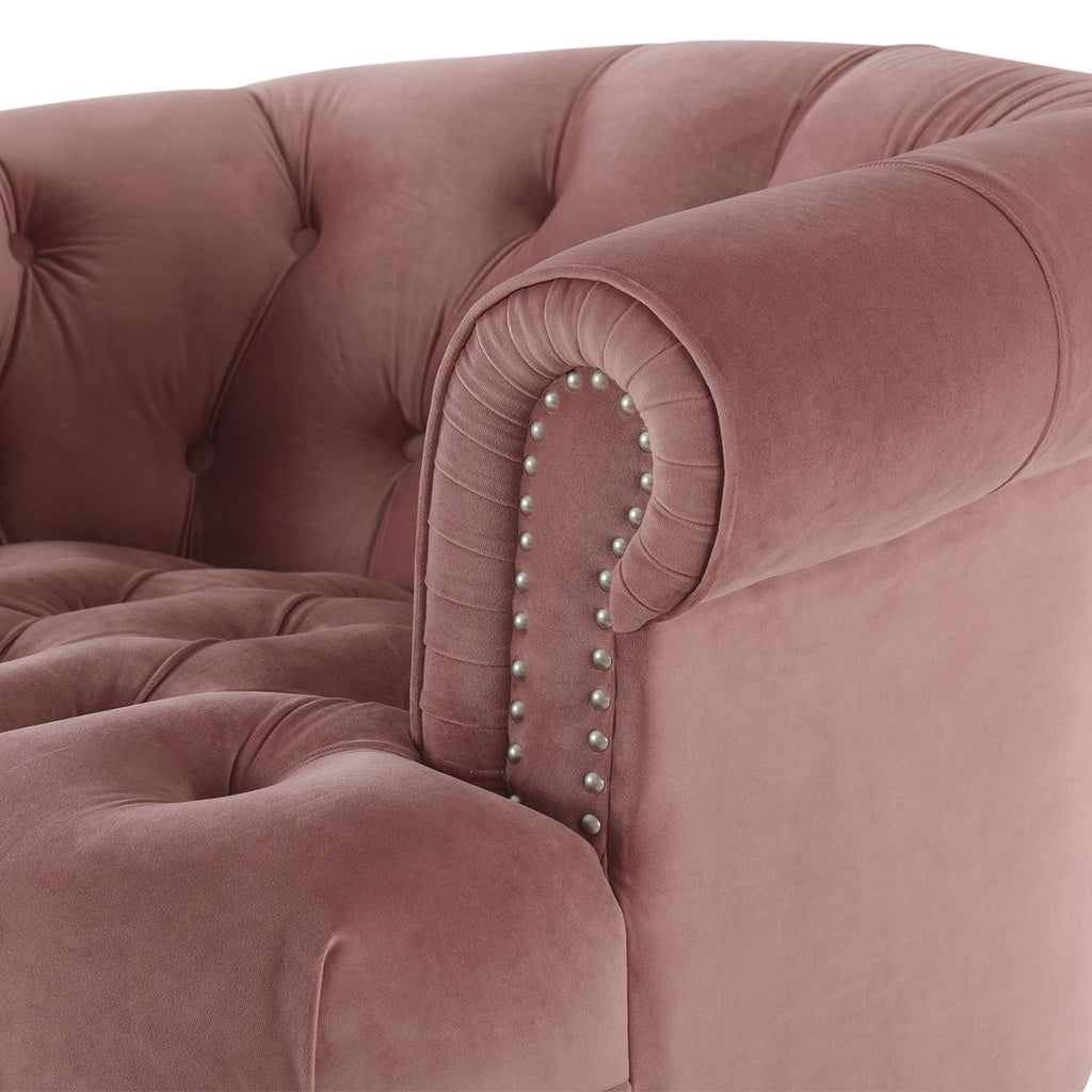 Victorian Tufted Upholstered Accent Chair with Nailhead Trim - Dark Red, Blue, or Pink