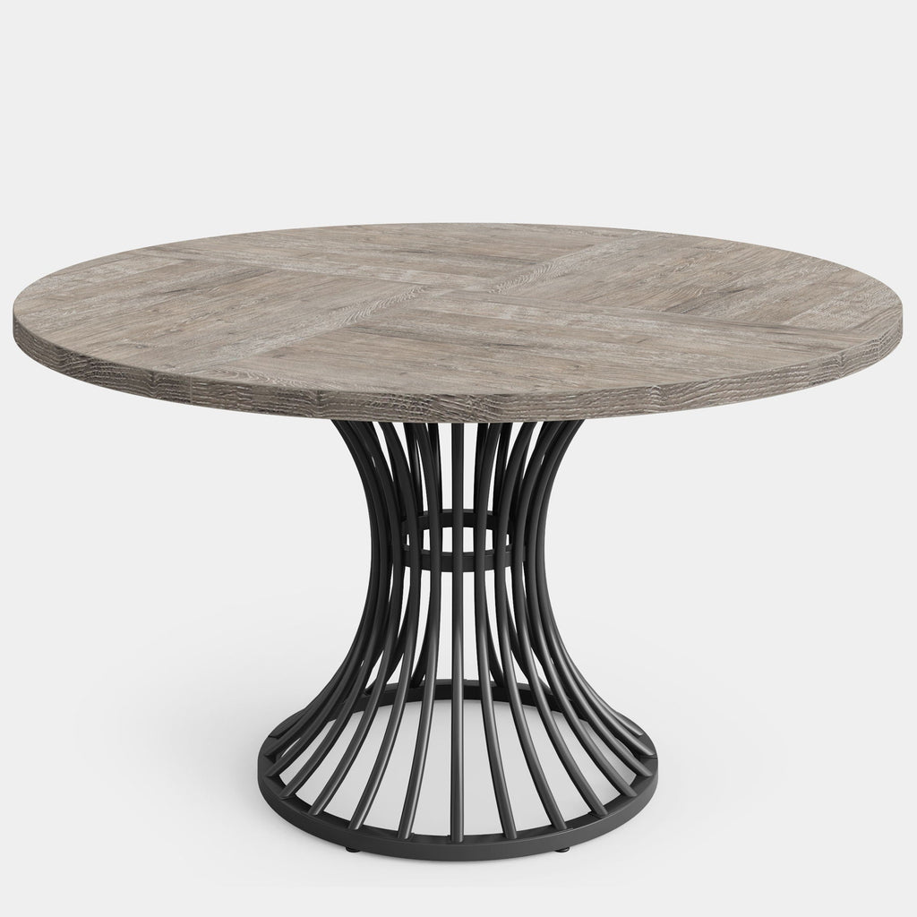 Round Dining Table for 4–6 with Sculpted Metal Base - Gray/Black